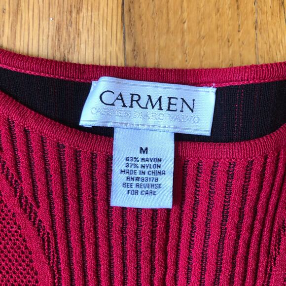 Carmen Marc Valvo EUC Women's Red Long Sleeve Knit Bodycon Dress Size M - Picture 5 of 7